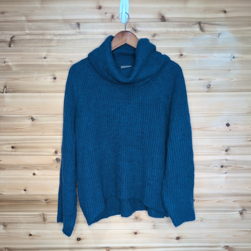 Point Sur J.Crew Teal Mohair Wool Blend Ribbed Cowl Neck Sweater XL J6324